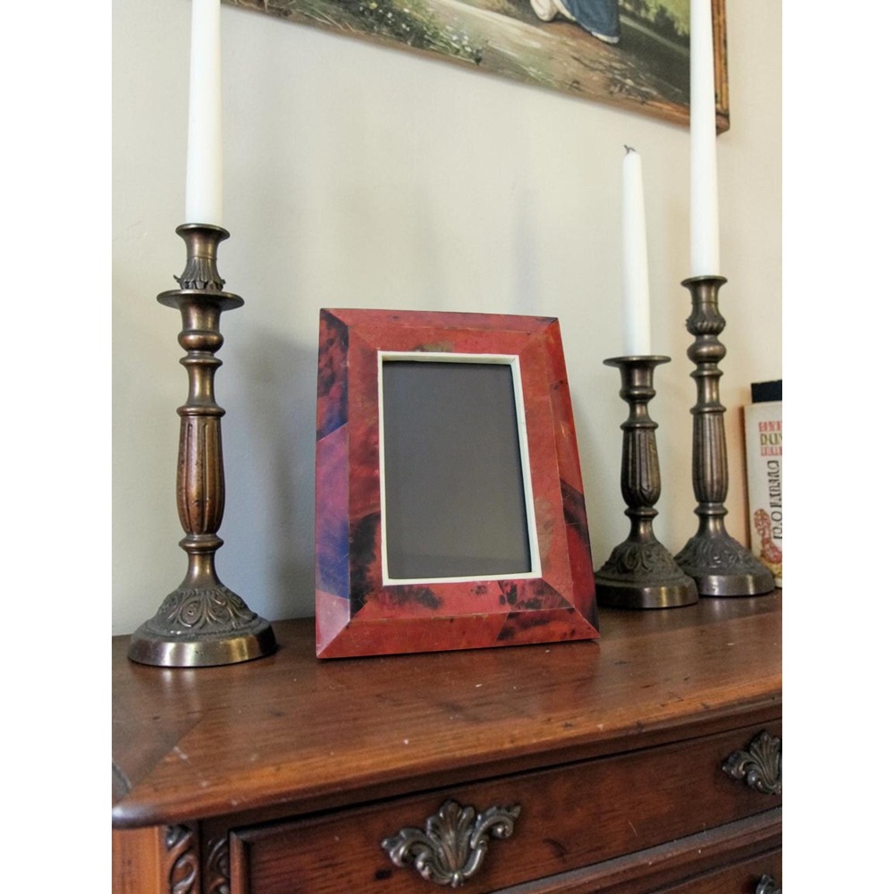 Vintage Red Marble and Leather Photo Frame - 4" x 6" Picture Frame